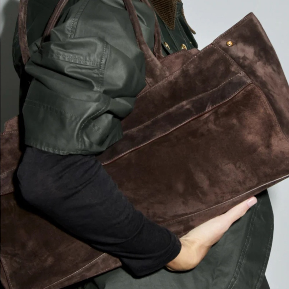 Zara Dark Brown Real Suede Tote Bag